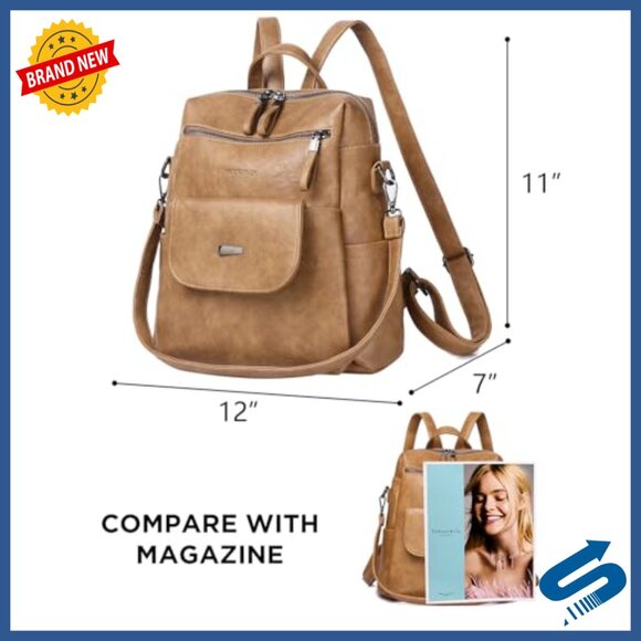 PU Leather Backpack Purse Multipurpose Travel Handbag Adjustable Strap - Picture 2 of 7